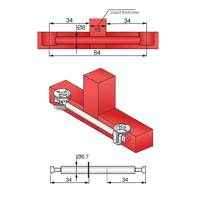 Double-Sided Cam Dowel 1-5/16+1-5/16 inch - 1000 pcs NTP 