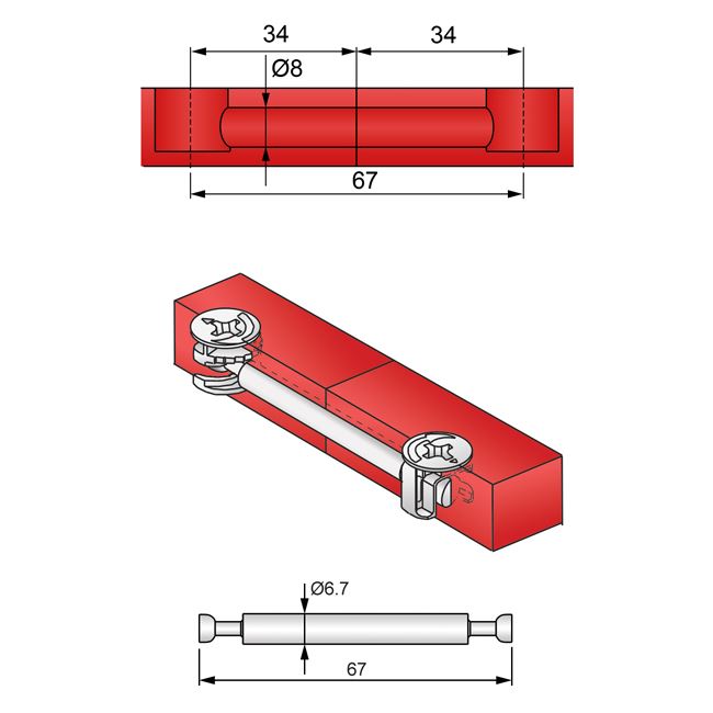 Double-Sided Cam Dowel 1-5/16+5/8+1-5/16 inch - 1000 pcs