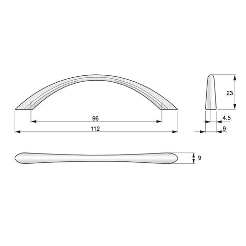 Furniture handle 3-3/4 inch UZ02 - Chrome NTP 