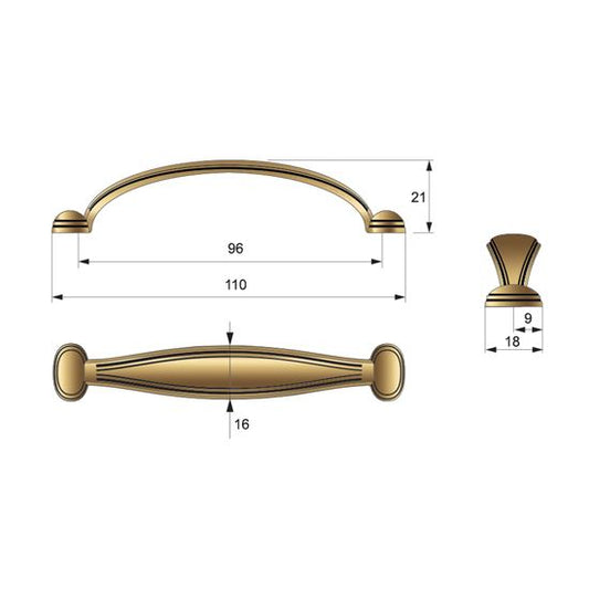 Furniture handle 3-3/4 inch UZ03 - Antique Brass NTP 