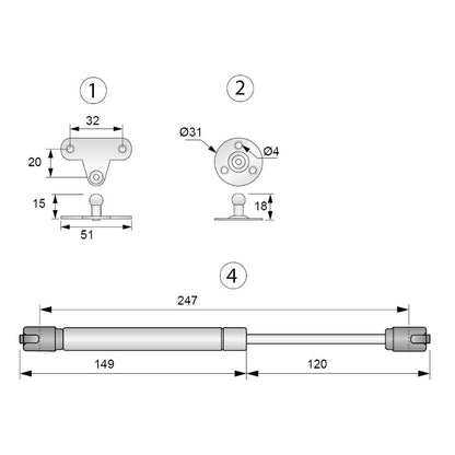 Gas Strut 9-13/16 inch White - 60N Furnica 