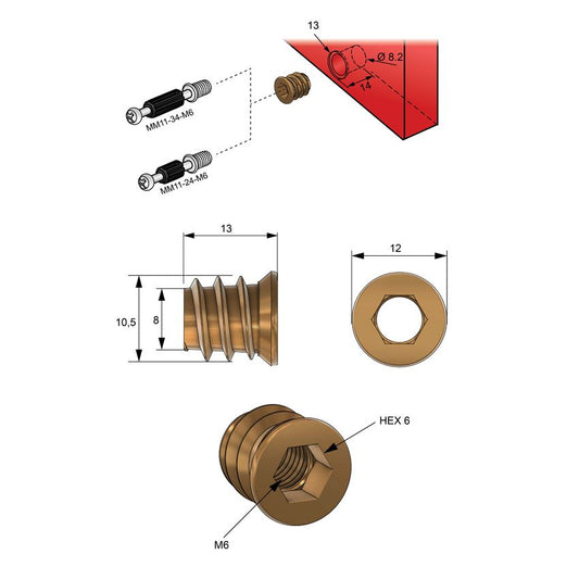 M6 threaded insert 3/8x1/2 inch - 1000 pcs NTP 