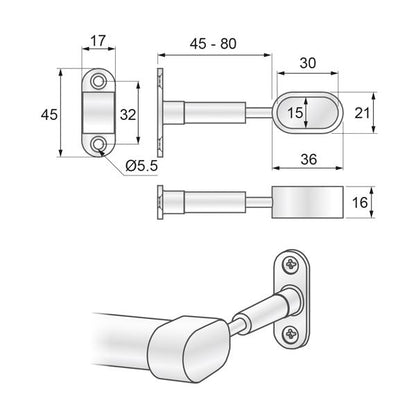 Oval Bar End Bracket 15x30mm, Chrome NTP 