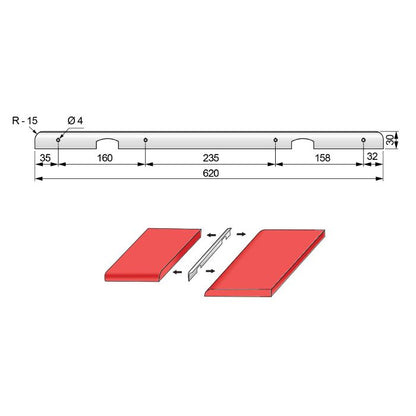 Perpendicular Connector Strip for 28mm Worktop R-15, Silver Anodized NTP 