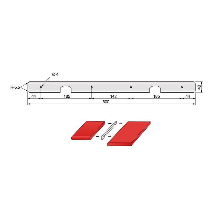 Perpendicular Connector Strip for 38mm Worktop R-5.5, Silver Anodized NTP 