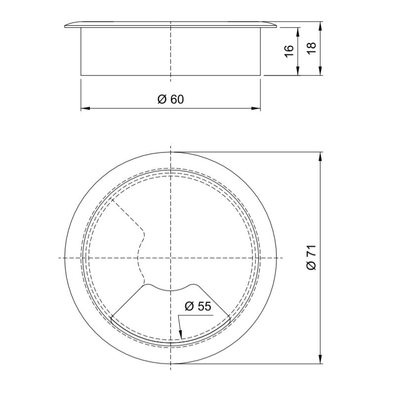Plastic Desk Grommet 2-3/8 inch, White Furnica 