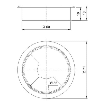 Plastic Desk Grommet 2-3/8 inch, White Furnica 