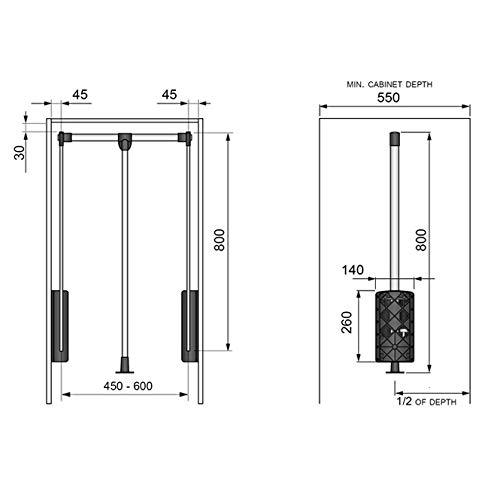 Pull Down Wardrobe Rail 17-11/16-25-5/8 inch NTP 