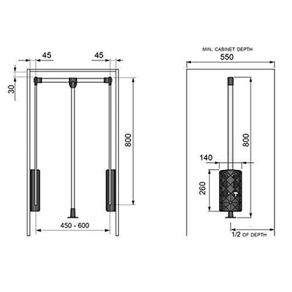 Pull Down Wardrobe Rail 17-11/16-25-5/8 inch NTP 