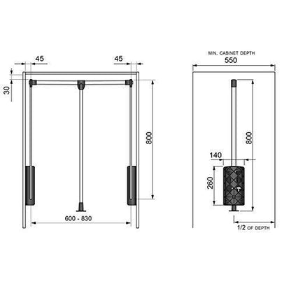 Pull Down Wardrobe Rail 23-5/8 - 32-11/16 inch NTP 