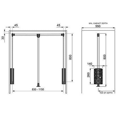 Pull Down Wardrobe Rail 32-11/16 - 45-1/4 inch NTP 