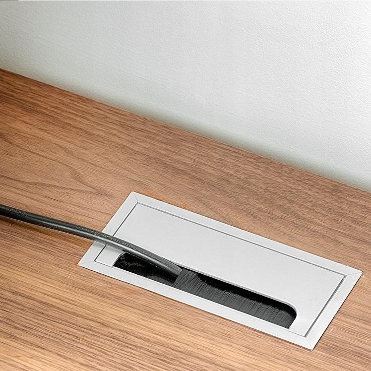 Rectangular Aluminum Desk Grommet 6-5/16x3-1/8 inch, Silver "Wave" Furnica 