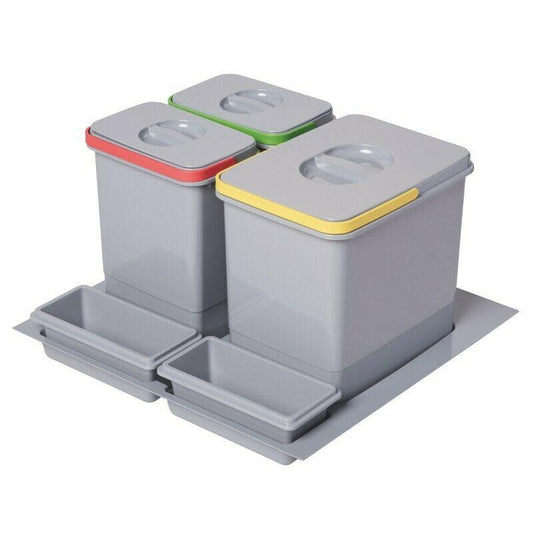 Recycling bins for kitchen - 23-5/8 inch - 3 Buckets (15L+ 2x7L) Furnica 