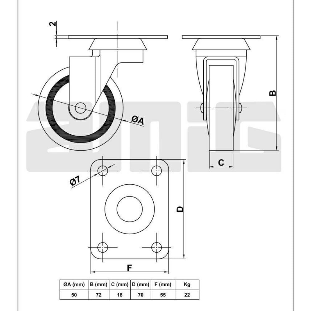 Rubber castor wheel Ø1-15/16 inch Furniture wheels AMIG 