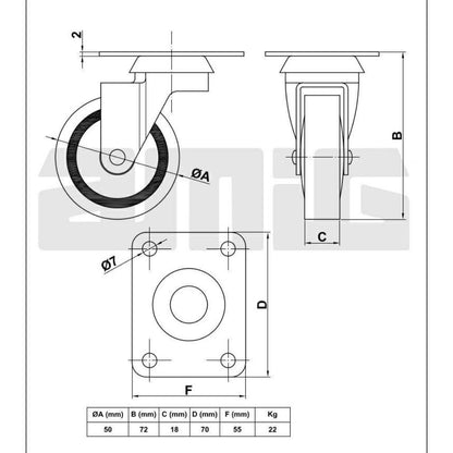 Rubber castor wheel Ø1-15/16 inch Furniture wheels AMIG 