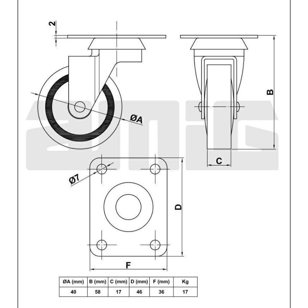 Rubber castor wheel Ø1-9/16 inch Furniture wheels AMIG 