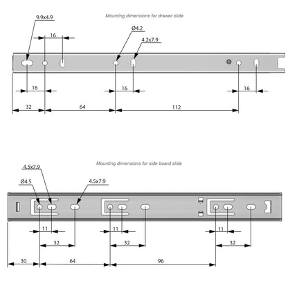 Set of Ball Bearing Slides (left and right), H27 Furnica 
