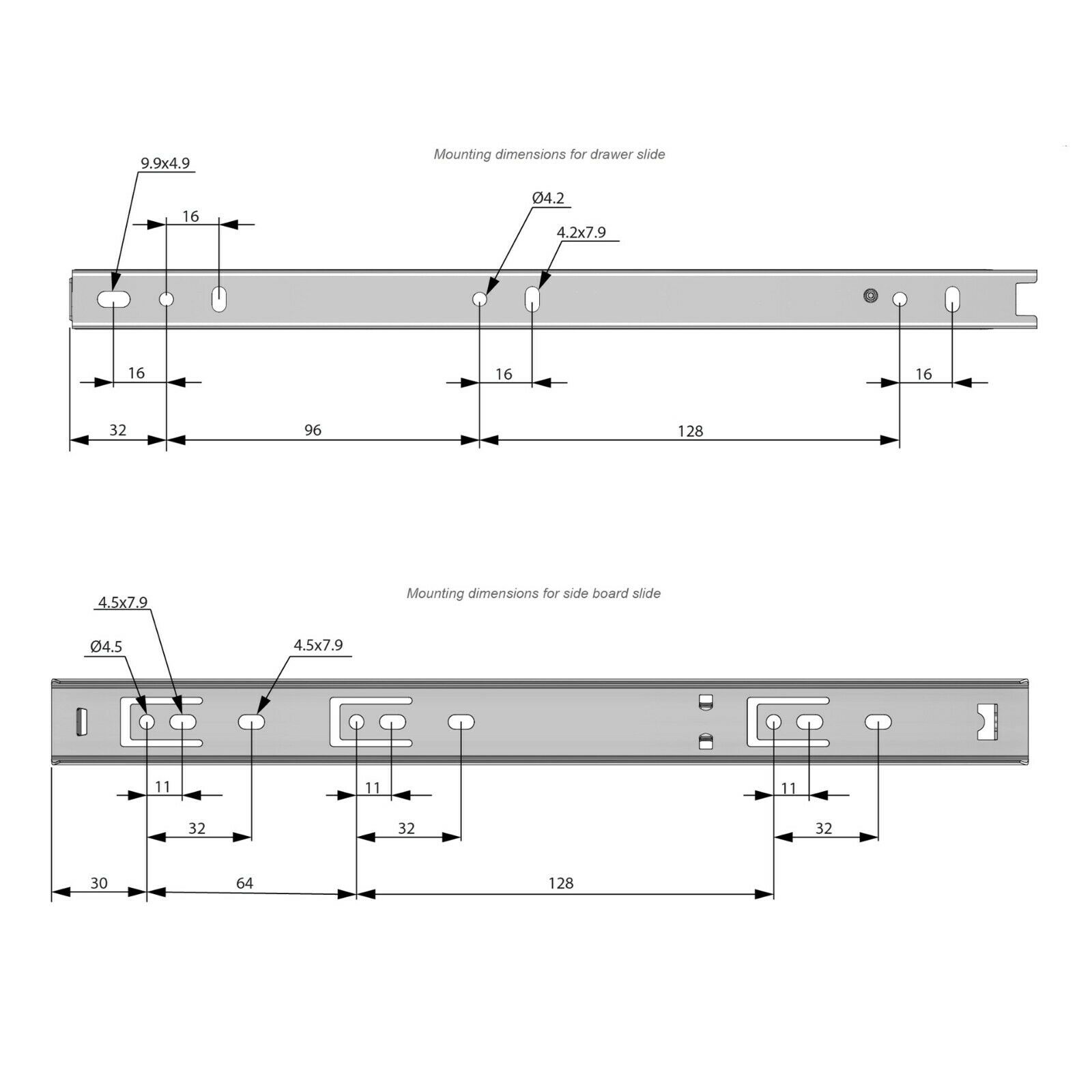 Set of Ball Bearing Slides (left and right), H27 Furnica 