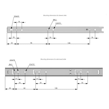 Set of Ball Bearing Slides (left and right), H27 Furnica 