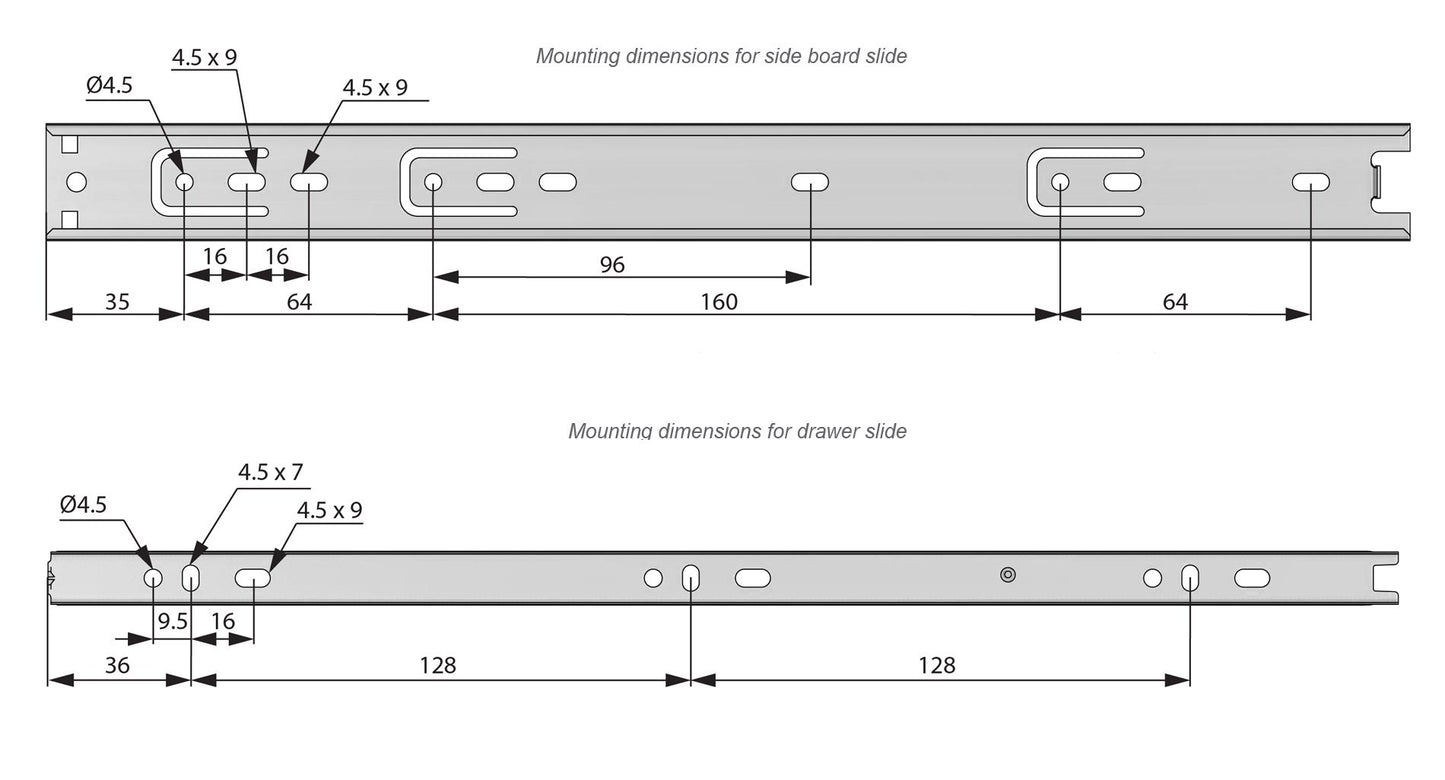 Set of Ball Bearing Slides (left and right), H30 Furnica 