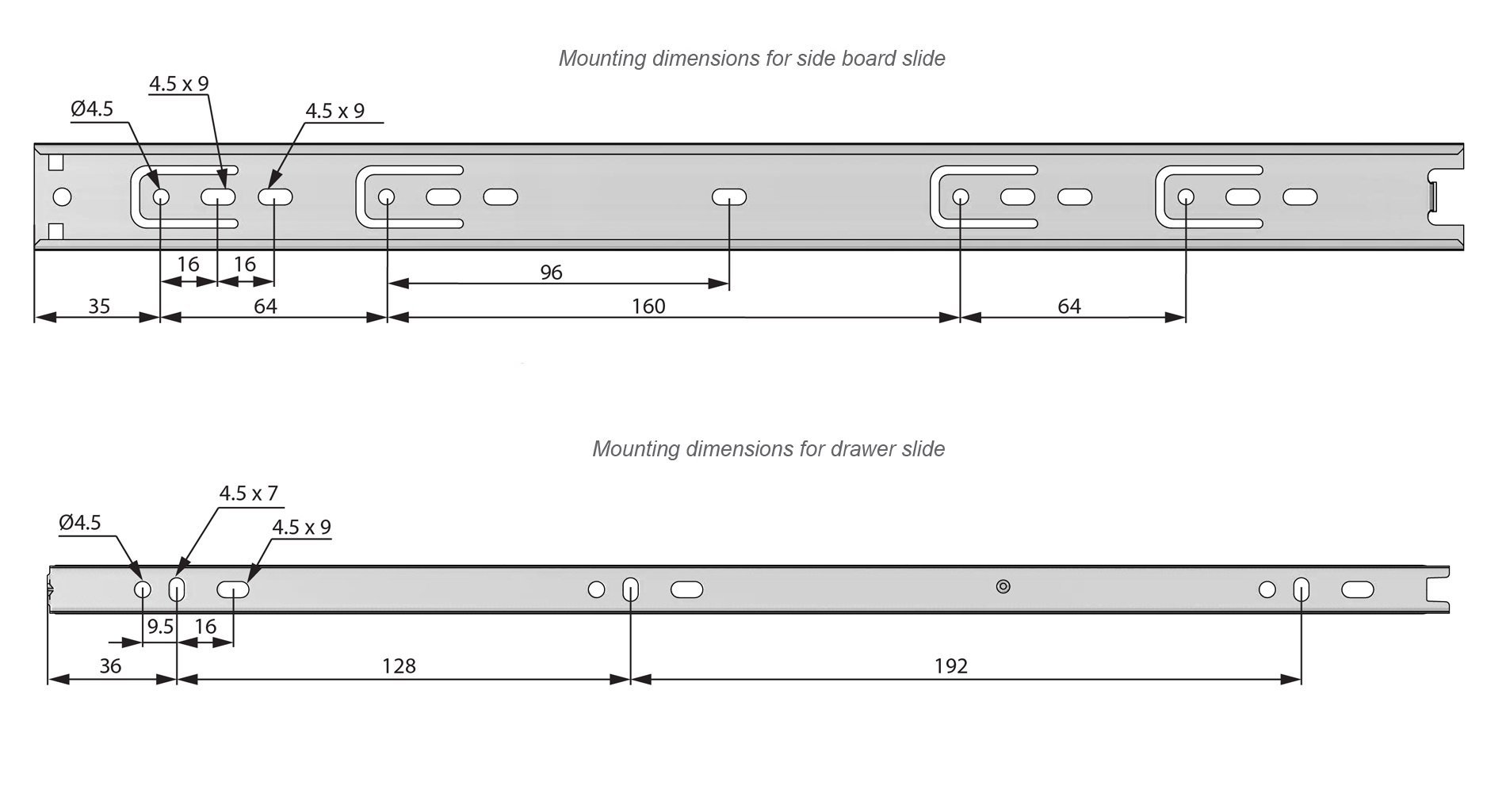 Set of Ball Bearing Slides (left and right), H30 Furnica 