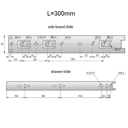 Set of Ball Bearing Slides (left and right), H45 NTP 