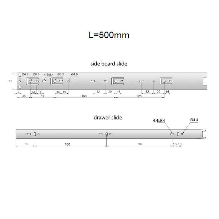 Set of Ball Bearing Slides (left and right), H45 NTP 