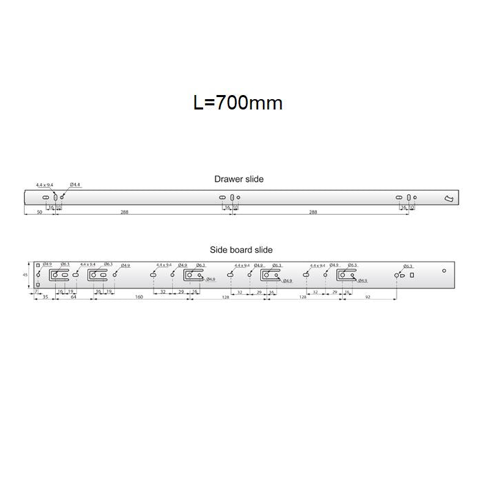 Set of Soft-Close Ball Bearing Slides (left and right), H45 NTP 