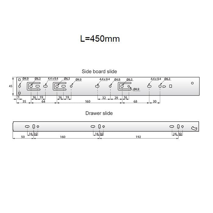 Set of Soft-Close Ball Bearing Slides (left and right), H45 NTP 