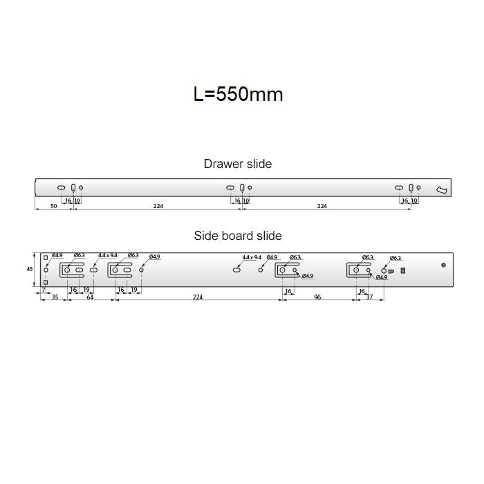 Set of Soft-Close Ball Bearing Slides (left and right), H45 NTP 