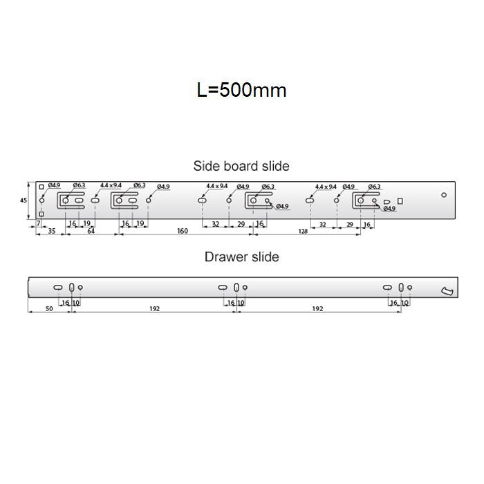 Set of Soft-Close Ball Bearing Slides (left and right), H45 NTP 