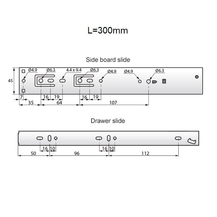 Set of Soft-Close Ball Bearing Slides (left and right), H45 NTP 