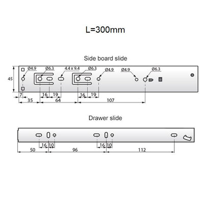 Set of Soft-Close Ball Bearing Slides (left and right), H45 NTP 