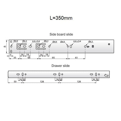 Set of Soft-Close Ball Bearing Slides (left and right), H45 NTP 