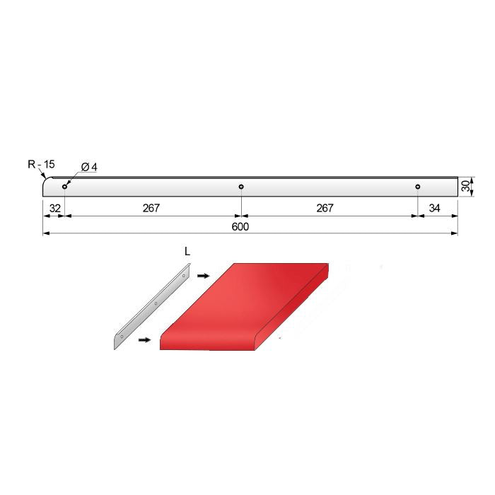 Side Strip for 28mm Worktop R-15, Silver Anodized NTP 